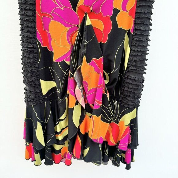 Joseph Ribkoff Dress Colourful Floral Fully Lined Ruffled sz 10 - Picture 6 of 16